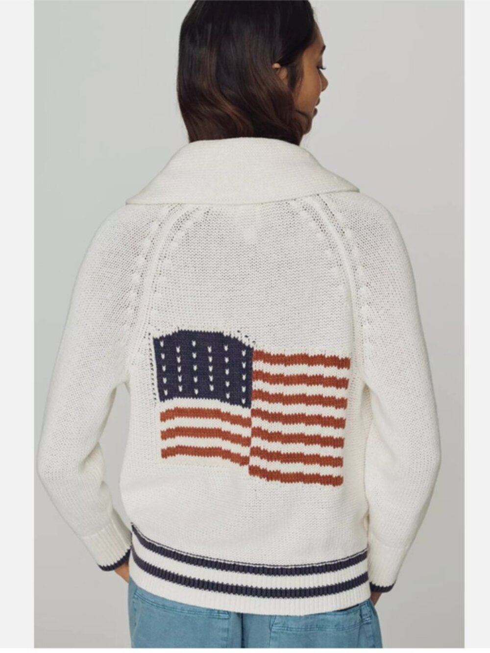 Anthropologie Maeve American Flag Shawl Collar Cardigan Sweater L NWT Patriotic